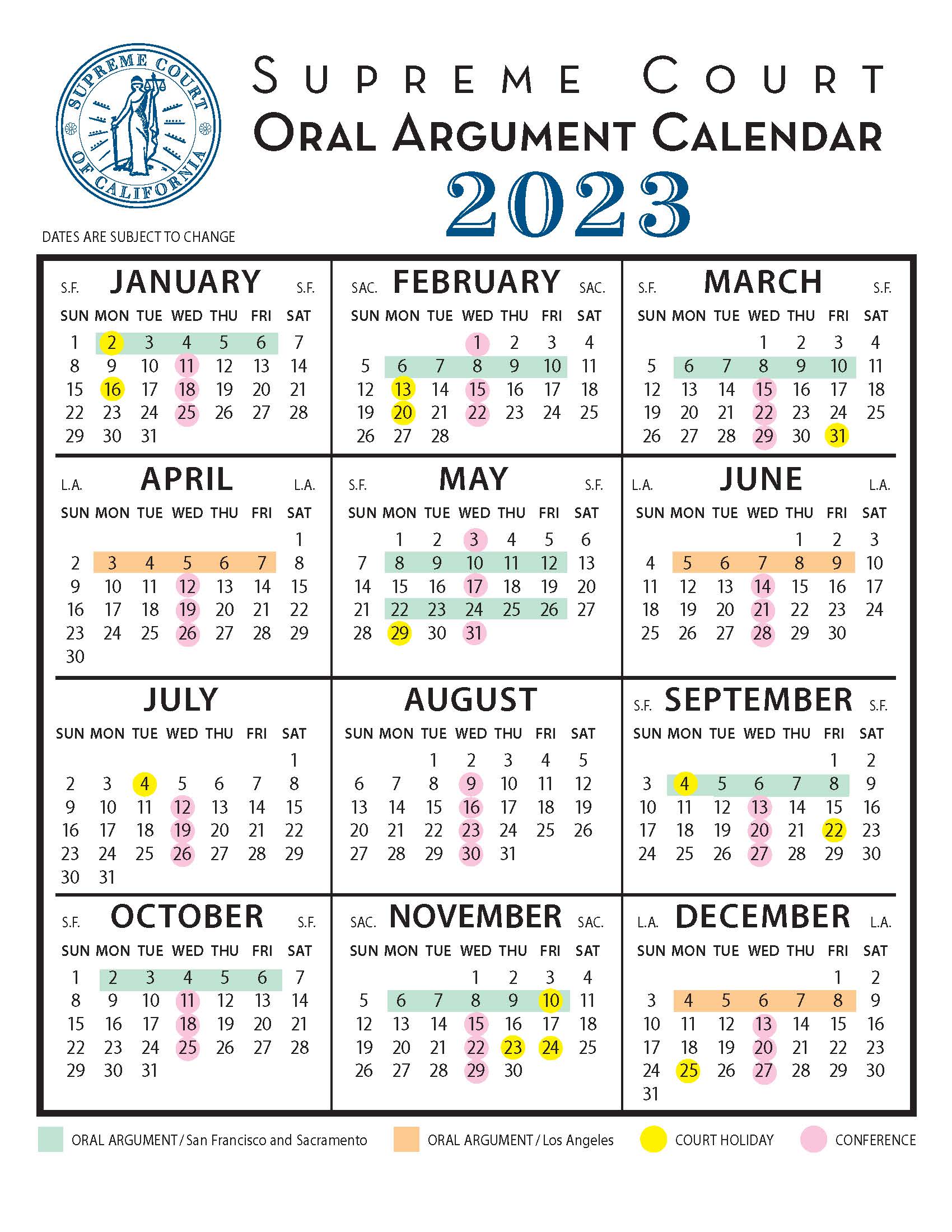 Supreme Court Publishes 2023 Oral Argument Calendar California Courts